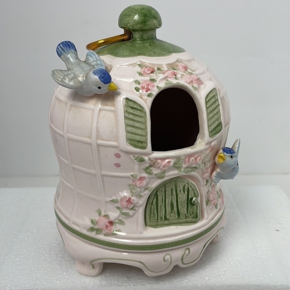 Vintage Schmid Music Box Blue Bird Cage Porcelain, "Don’t Cry For Me Argentina" - Picture 10 of 11